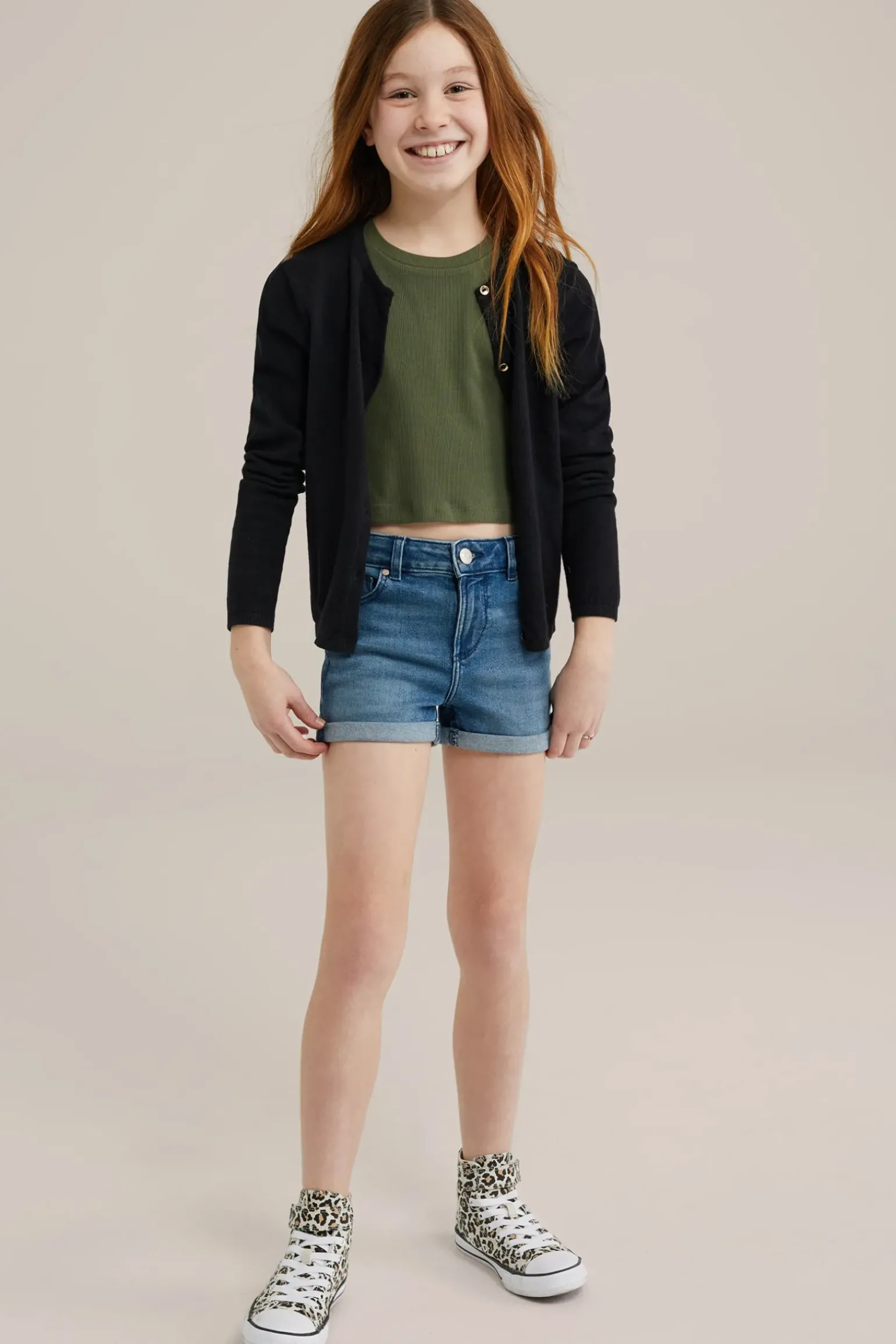 Meisjes cropped T-shirt van ribstof