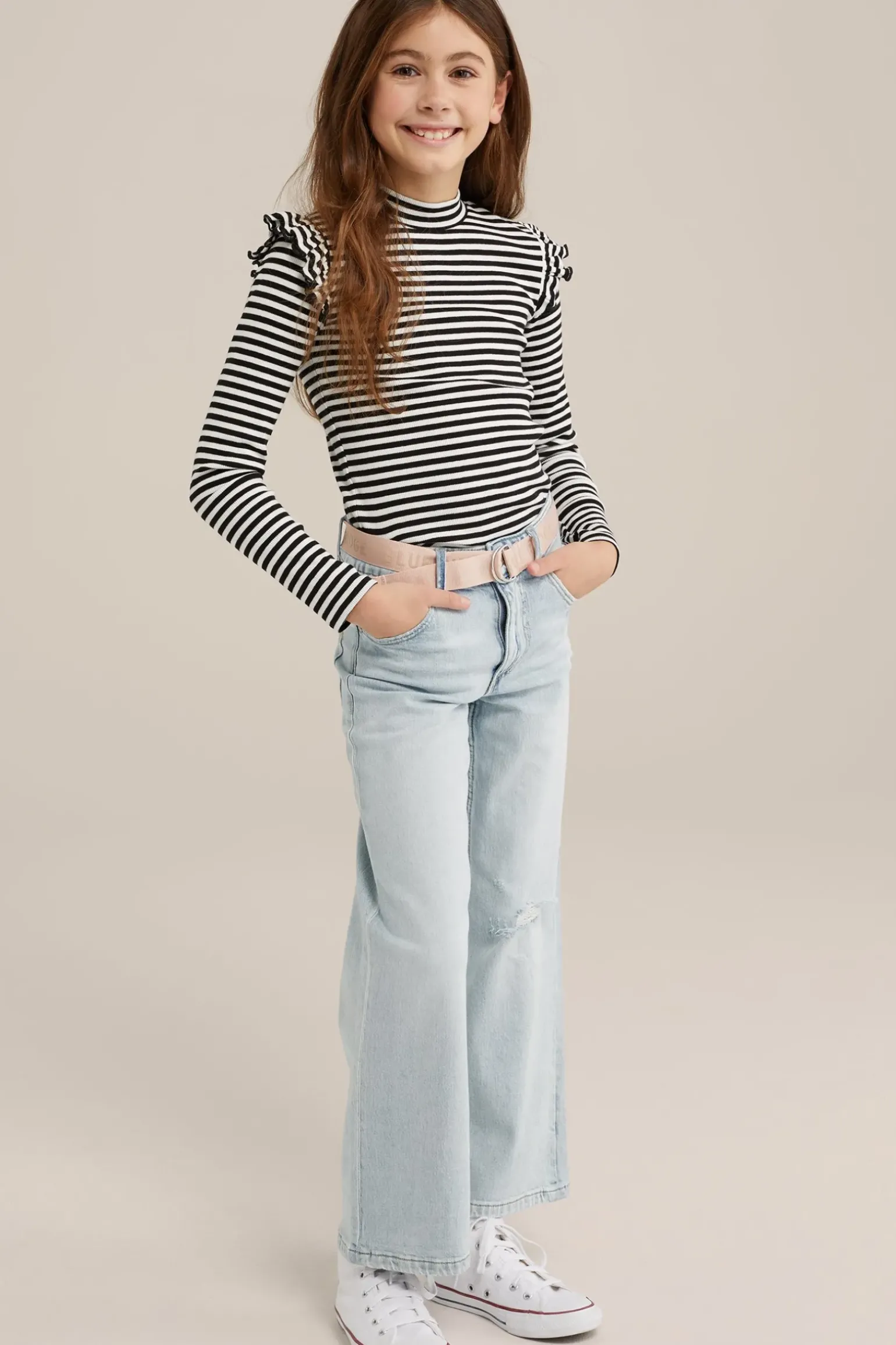 Meisjes geribd T-shirt met ruches