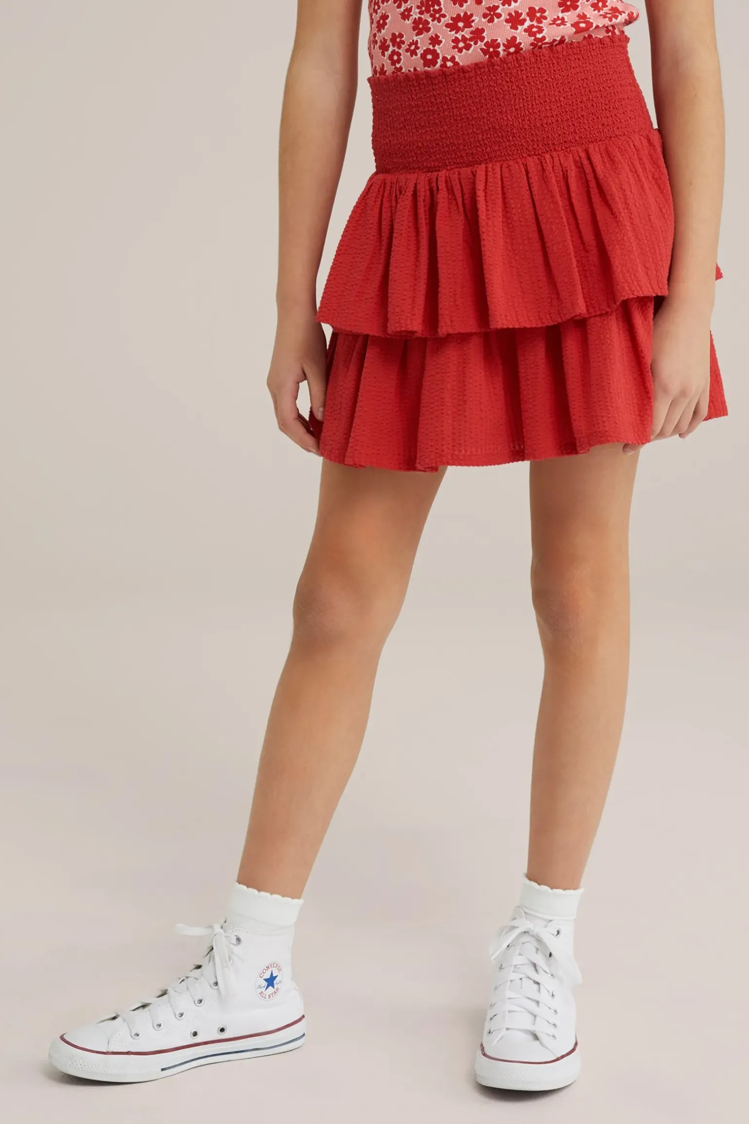 Meisjes seersucker skort met volant