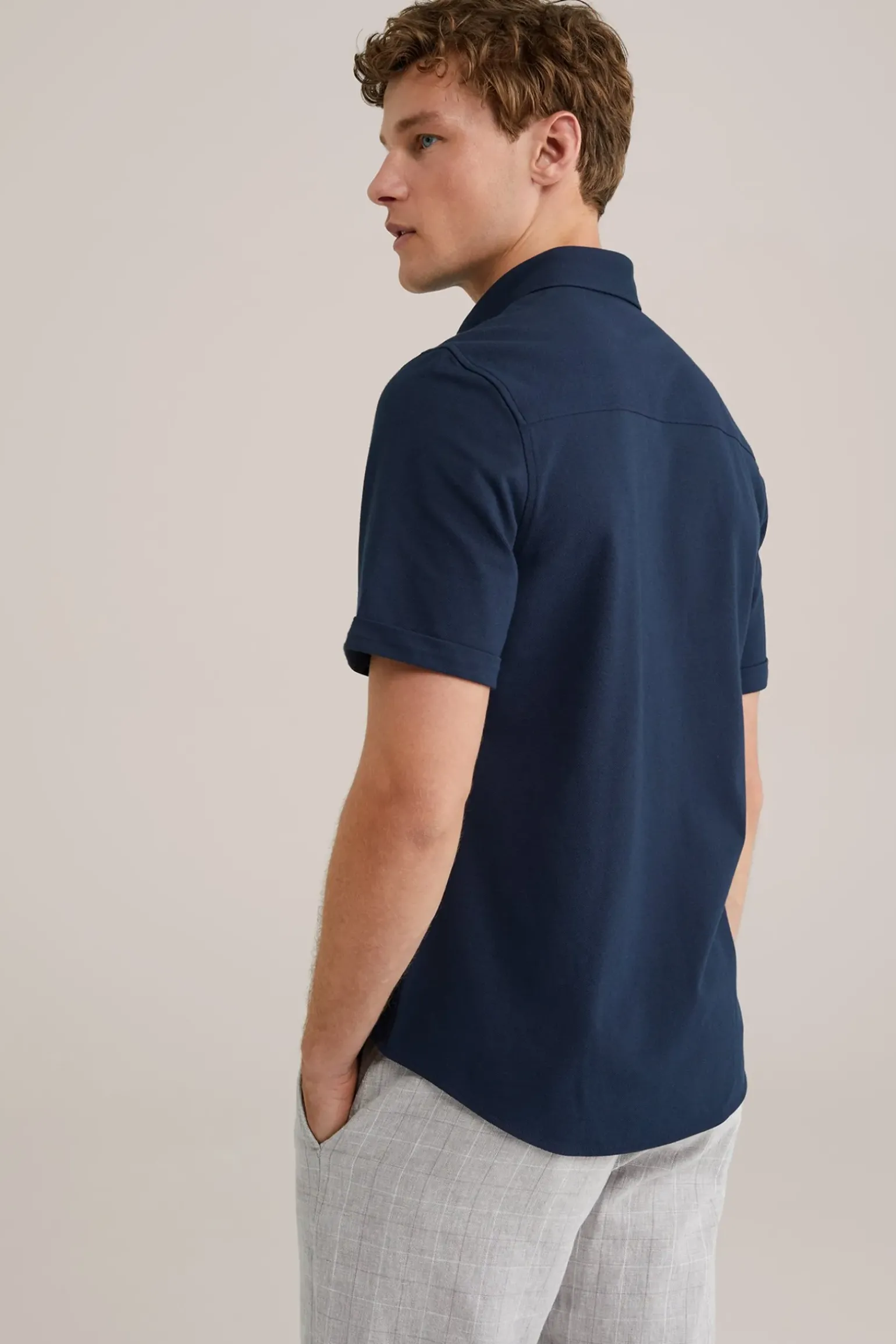 overhemd van piquéjersey met stretch
