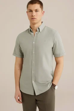 overhemd van piqu&eacute;jersey met stretch