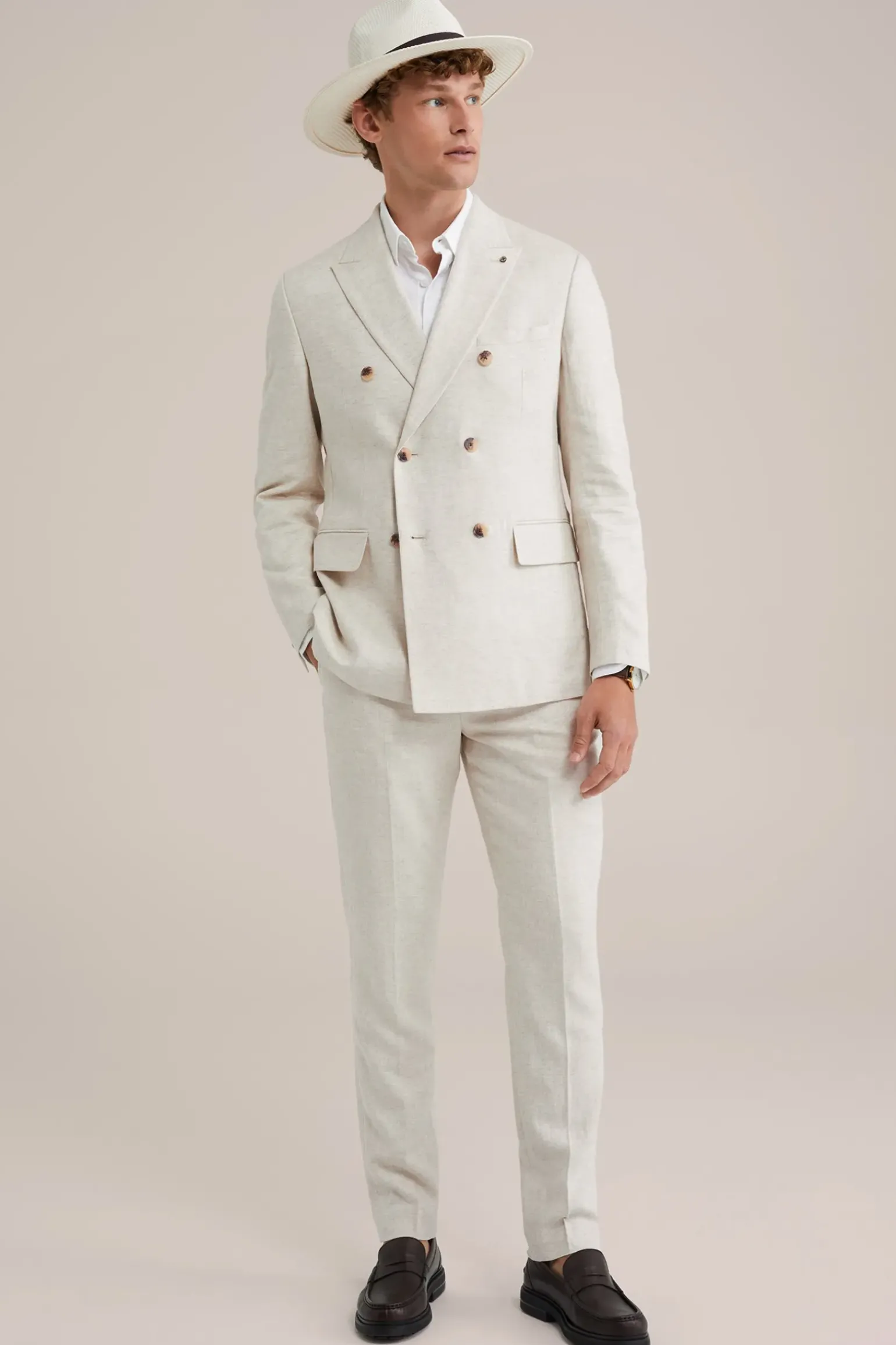 Slim fit double breasted blazer van linnenmix