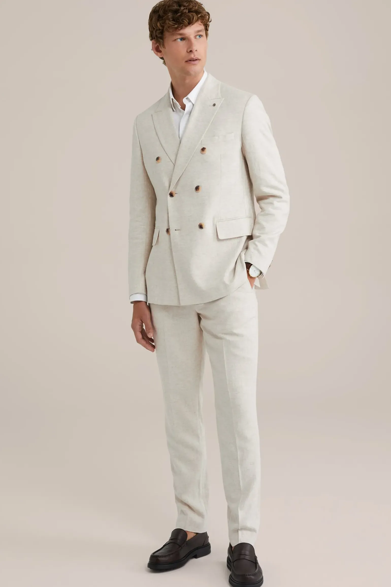 Slim fit double breasted blazer van linnenmix