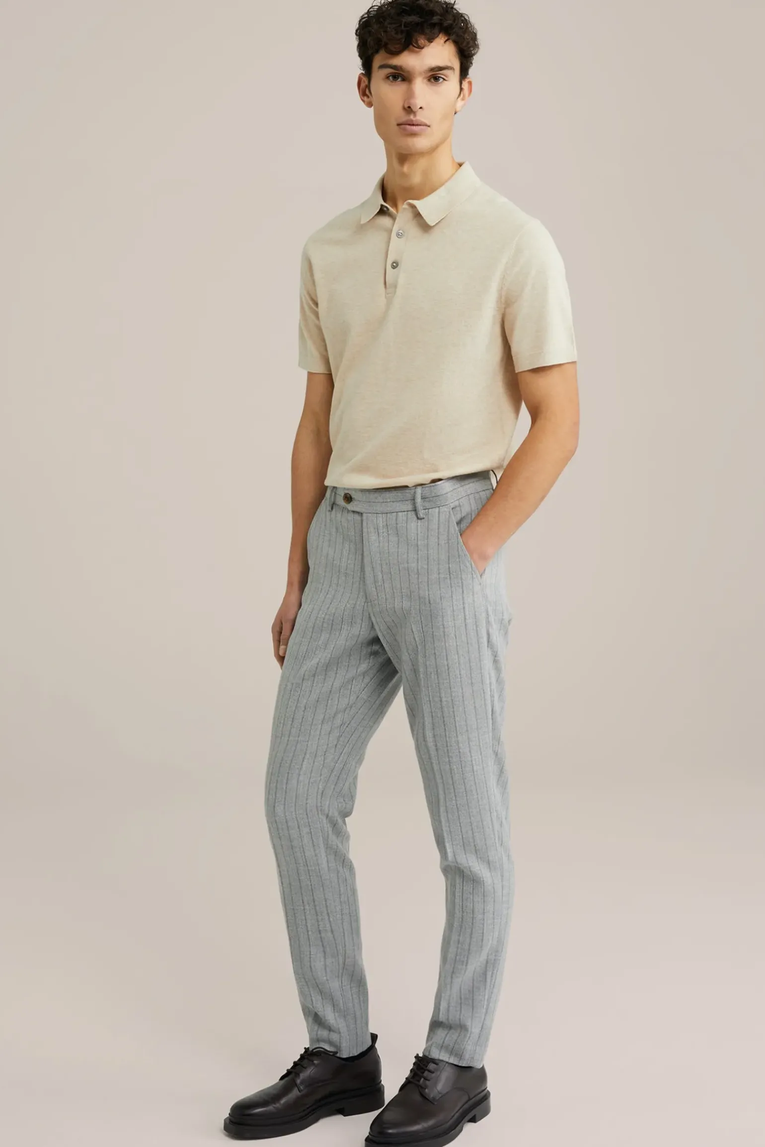 Slim fit pantalon met krijtstreep