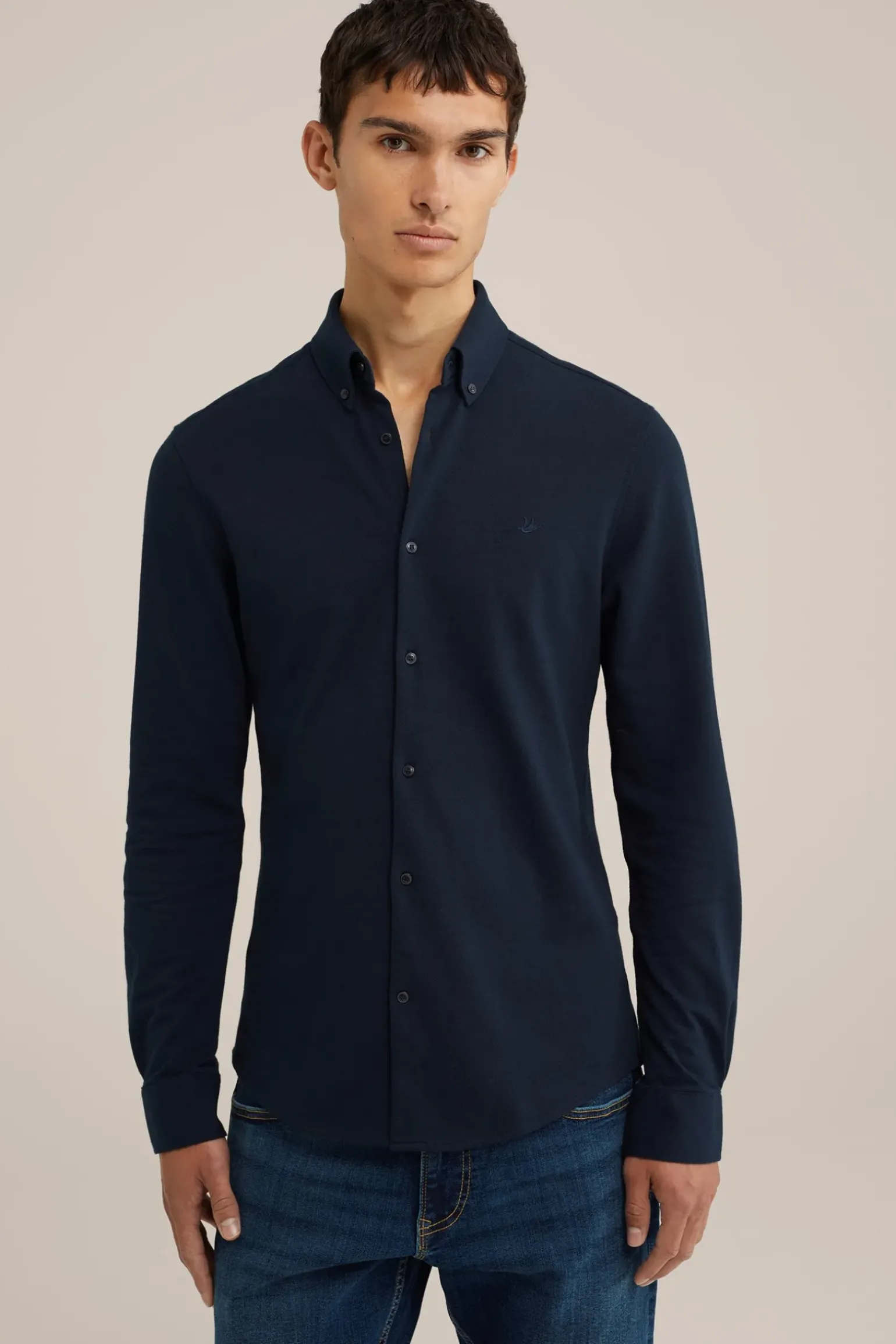 tall fit overhemd van piquéjersey
