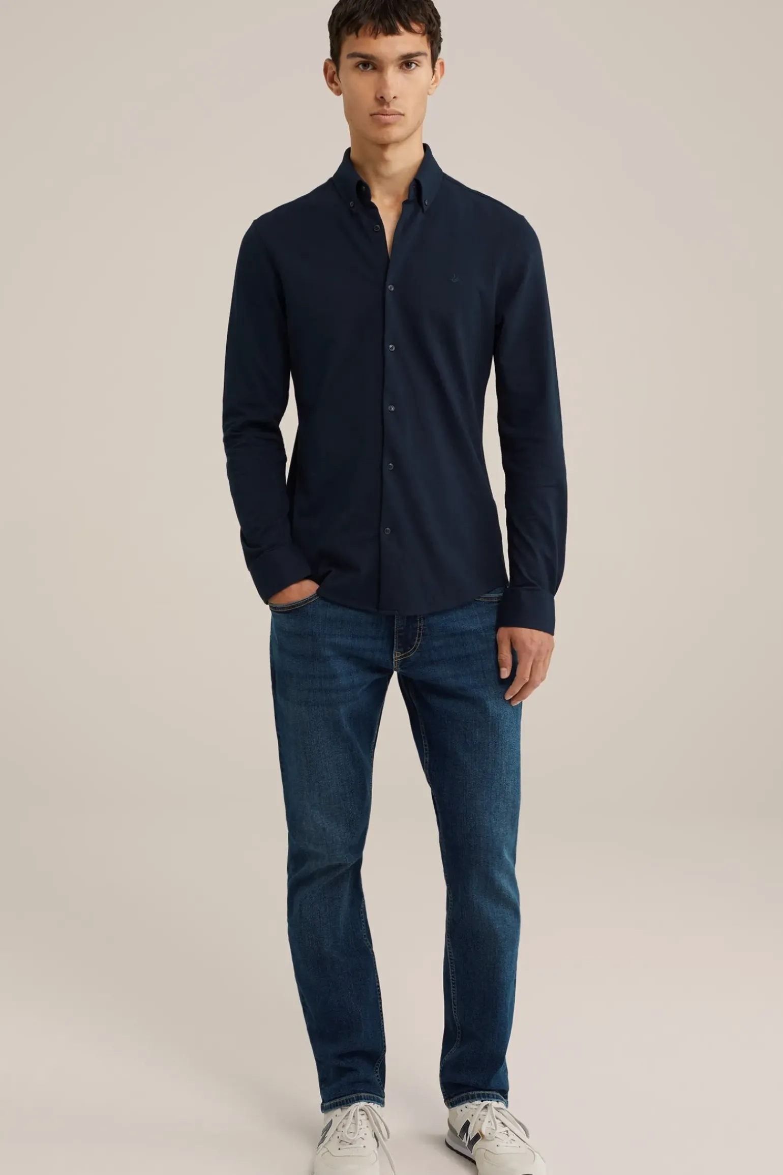 tall fit overhemd van piquéjersey