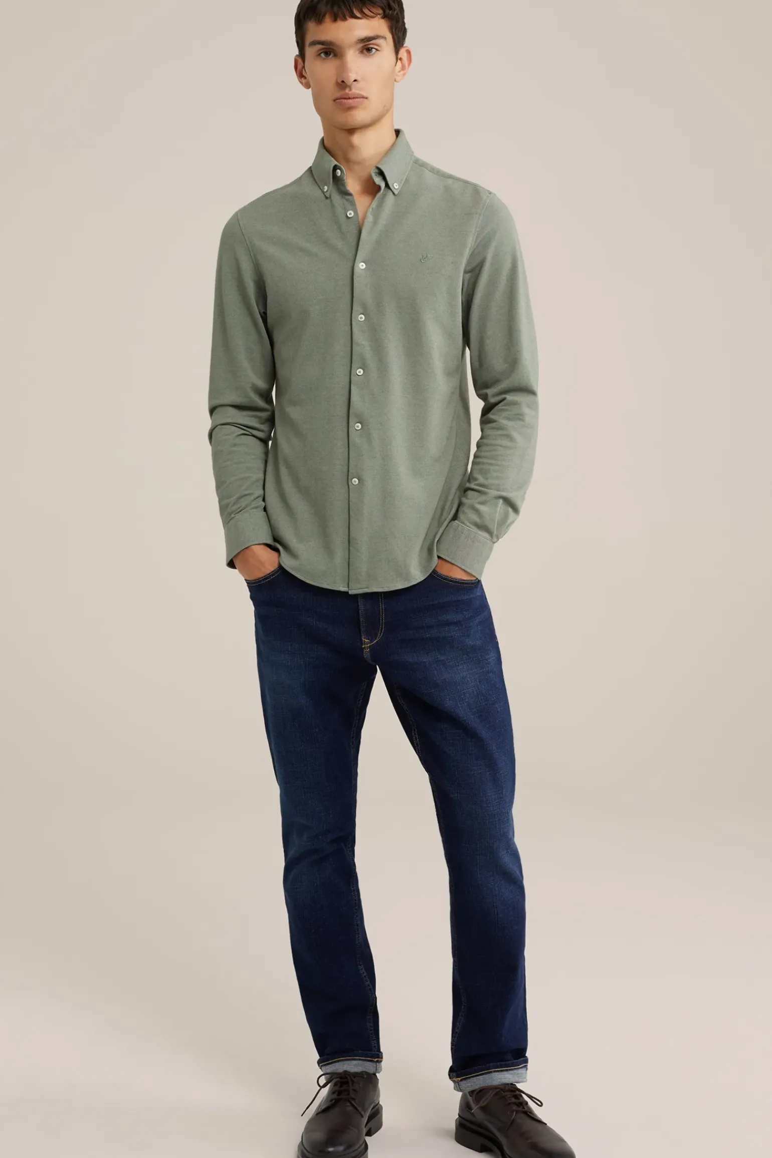 tall fit overhemd van piquéjersey