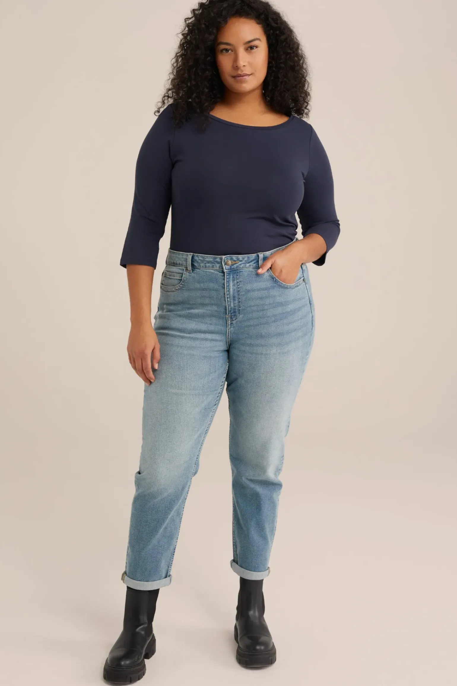 T-shirt met driekwart mouwen - Curve