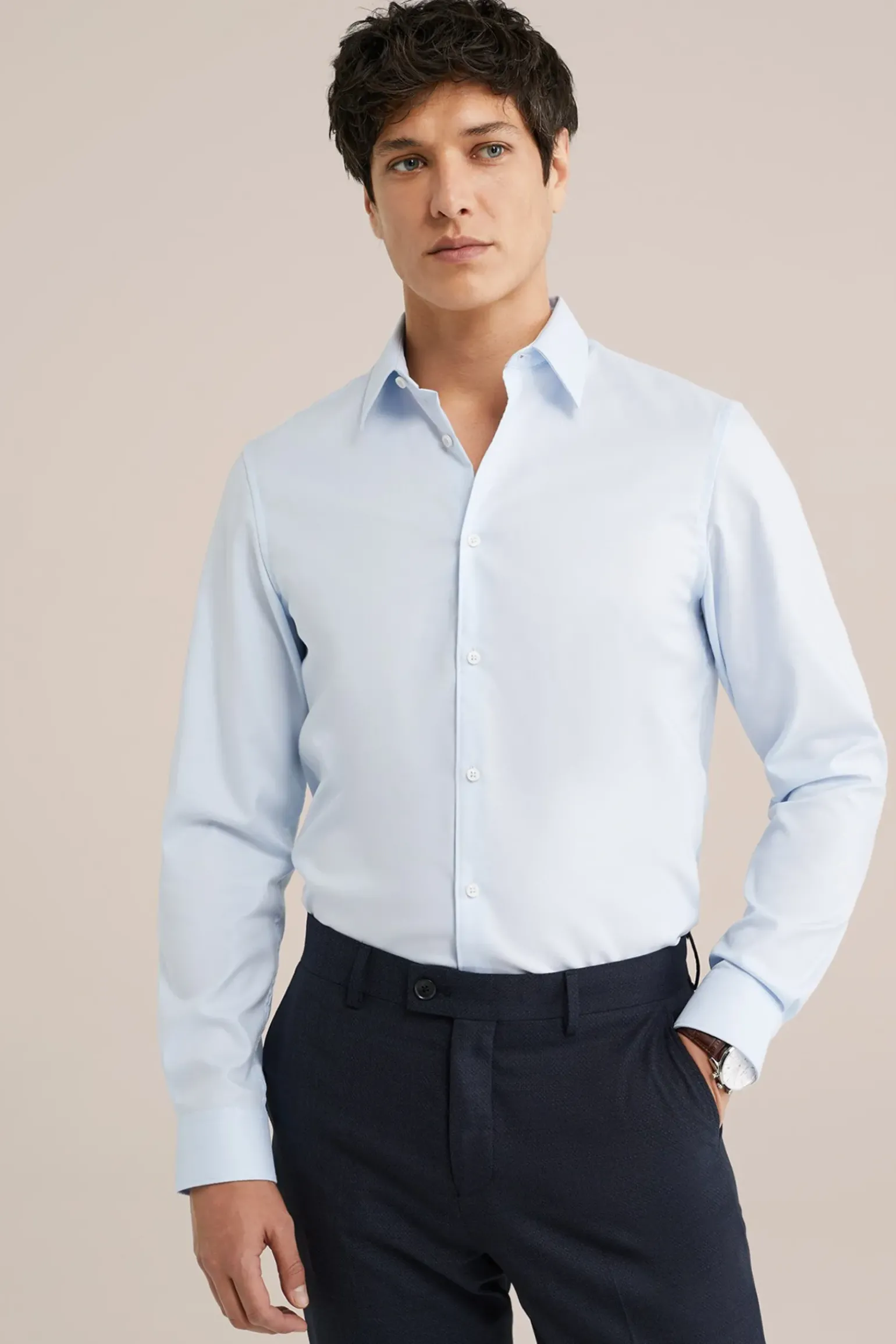 Twill geweven overhemd van katoenmix met stretch
